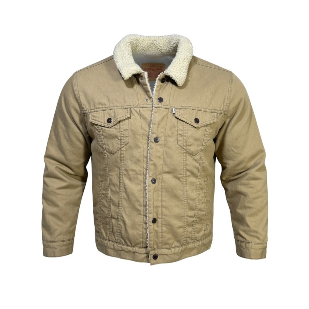 Levi's Sherpa Lined Trucker Jacket XL Tan Canvas Ranch Barn Chore Western